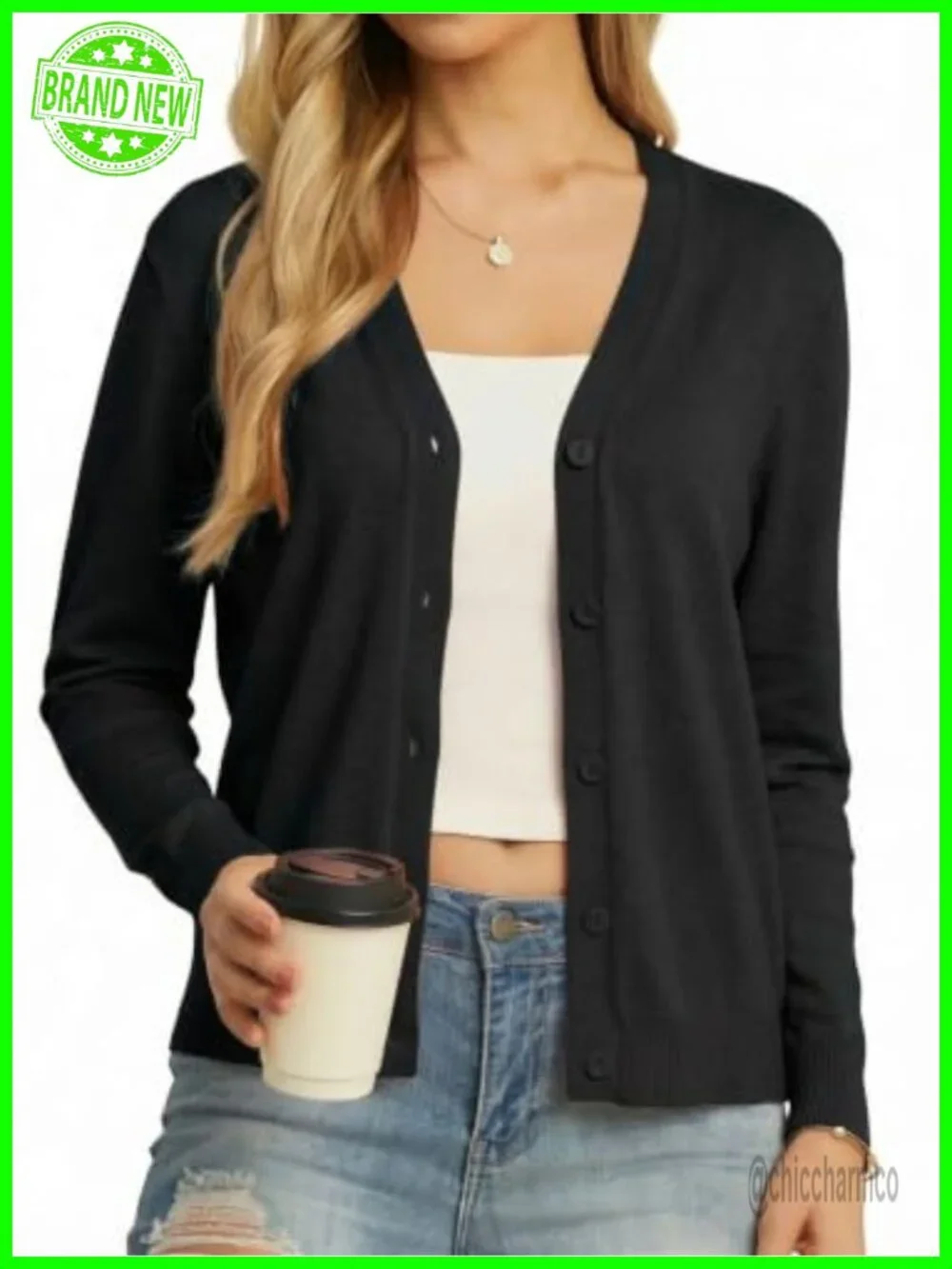 Lightweight Long Sleeve V-Neck Cardigan Button Front Women's Open Knit Sweater